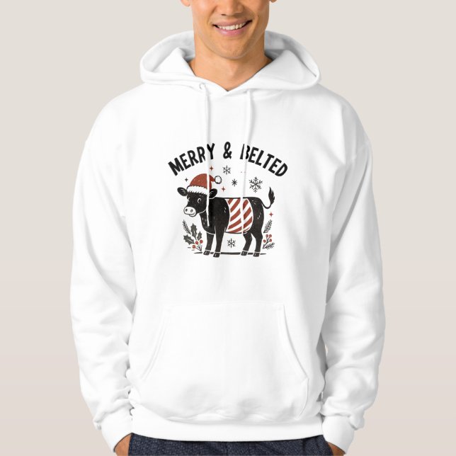 Vintage Christmas Cow Beltie Belted Galloway Gift  Hoodie (Framsida)