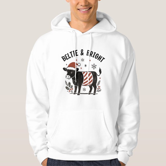 Vintage Christmas Cow Beltie Belted Galloway Gift  Hoodie (Framsida)