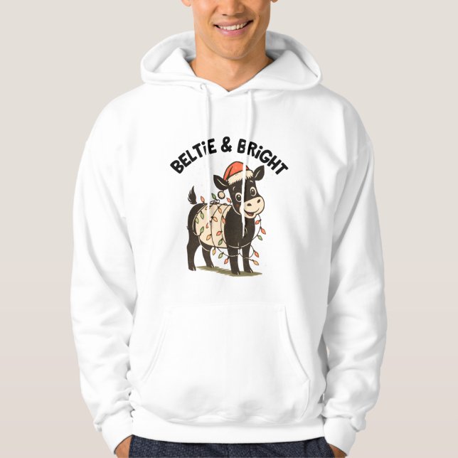 Vintage Christmas Cow Beltie Belted Galloway Gift  Hoodie (Framsida)