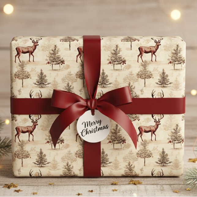 Vintage Christmas Deer and Tree Presentpapper (Skapare uppladdad)