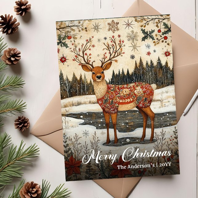 Vintage Christmas deer card traditional holiday Julkort (Vintage Christmas tree card traditional holiday)