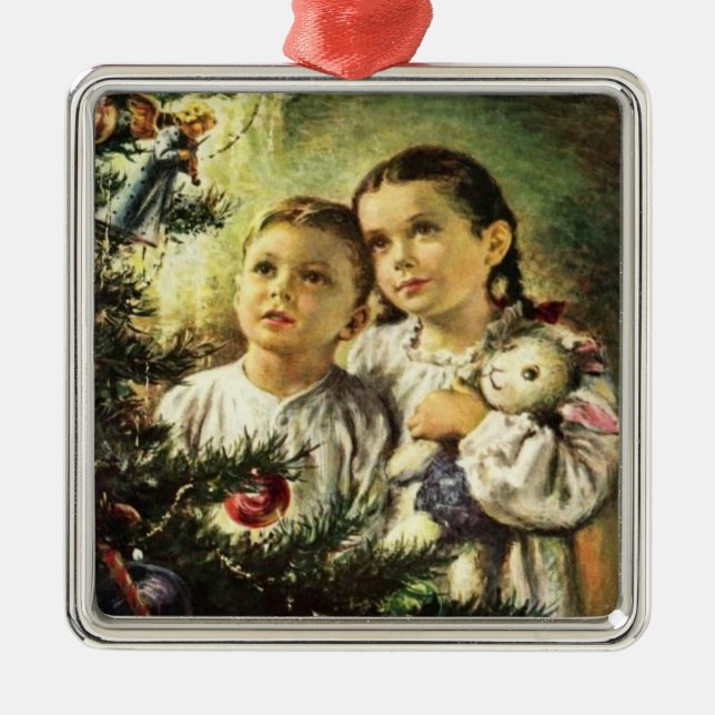 Vintage Christmas Family Brother Sister Julgransprydnad Metall (Framsidan)