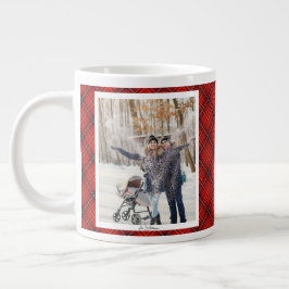 Vintage Christmas Gift 2 Photo Trendy Red Plaid Jumbo Mugg