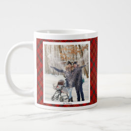 Vintage Christmas Gift 2 Photo Trendy Red Plaid Jumbo Mugg