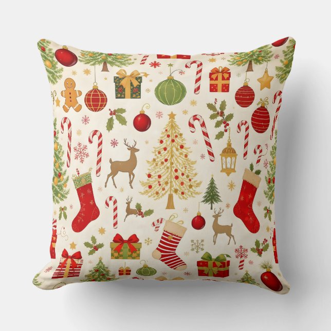 Vintage Christmas Gift & Candy Throw Pillow Kudde (Framsida)