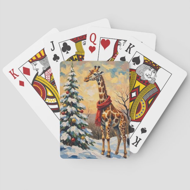 Vintage Christmas Giraffe in Snowy Savanna Casinokort (Baksidan)