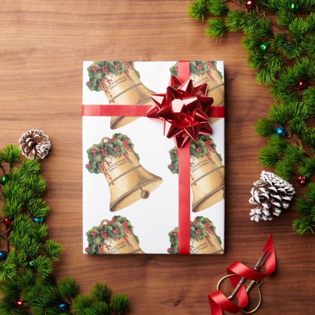 Vintage Christmas Golden Bells, Season's Greetings Presentpapper (Julgåva)