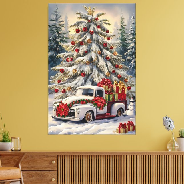 Vintage Christmas Greeting Card – Majestic Snow- Canvastryck (Insitu (Vardagsrum))
