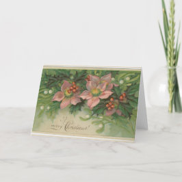 Vintage christmas-hälsningskort med rosa blommor helgkort