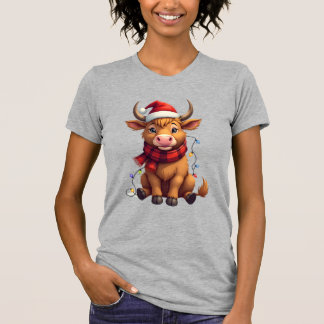 Vintage Christmas Highland Cow Cute Holiday Vector T Shirt