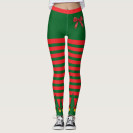 Vintage Christmas Holiday Elf Red Green Striped Leggings