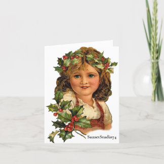 Vintage Christmas Holly Girl - Victorian Art Tack Kort