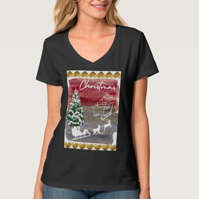 Vintage Christmas House Flag  T Shirt (Framsida)