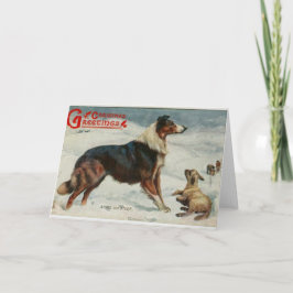 Vintage christmas hund i hälsningskortet snö helgkort