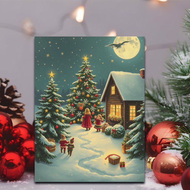 Vintage Christmas Illustration Helg Vykort (Skapare uppladdad)