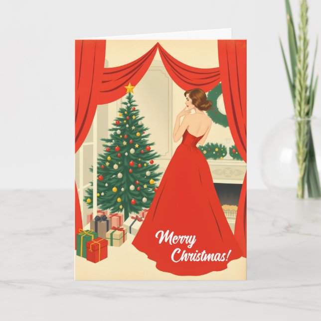 Vintage Christmas Illustration Kort (Framsida)