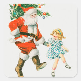 VINTAGE CHRISTMAS ILLUSTRATION SQUARE STICKER FYRKANTIGT KLISTERMÄRKE