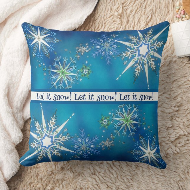 Vintage Christmas "Let It Snow" Snowflake Kudde (Filt)