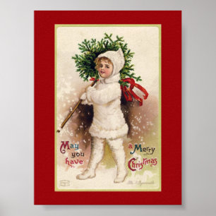VINTAGE CHRISTMAS "LITTLE GIRL AND TRÄD" POSTER