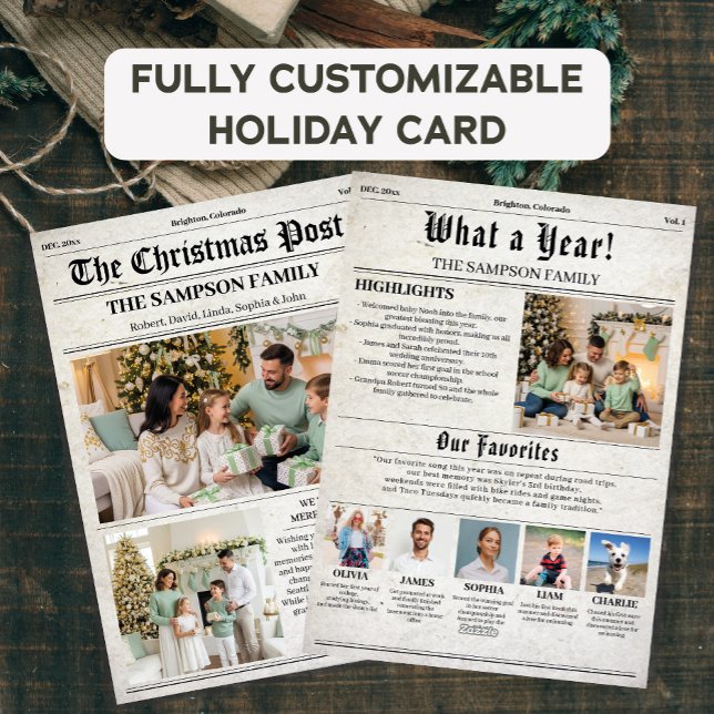 Vintage Christmas Newspaper Photo Newsletter Julkort (Skapare uppladdad)