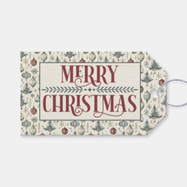 Vintage Christmas Ornaments on Cream Presentetikett