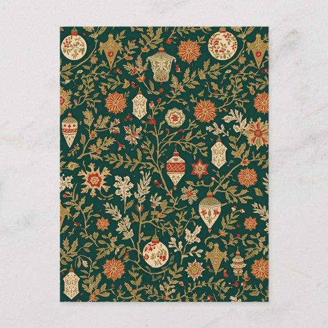 Vintage Christmas Pattern - Holiday Postcard Helg Vykort (Framsida)