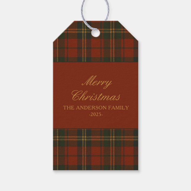 Vintage Christmas Plaid Classic Custom Family Name Presentetikett (Framsidan)