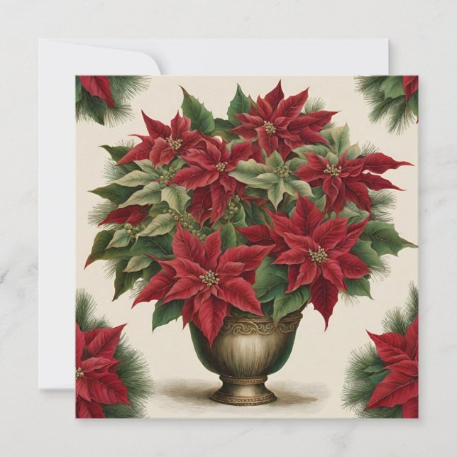 Vintage Christmas Poinsettia Bouquet Julkort (Framsida)