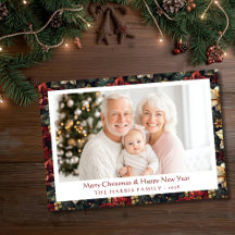 Vintage Christmas Poinsettias Flat Holiday Card