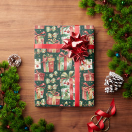 Vintage Christmas Presents Wrapping Paper Presentpapper