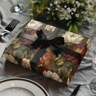Vintage Christmas Red and Winter White Floral Presentpapper