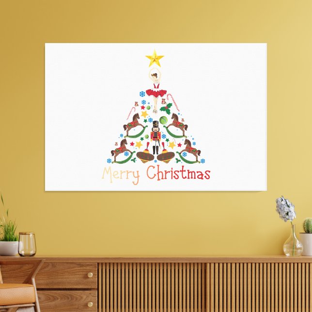 Vintage christmas rockande häst canvastryck (Insitu (Vardagsrum))