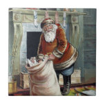 Vintage Christmas, Saint Nicholas by the Fireplace Kakelplatta<br><div class="desc">Vintage illustration Victorian Era Christmas design featuring an old world Santa Claus filling stockings by the fireplace on Christmas Eve.</div>