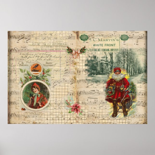 Vintage Christmas Santa and Musical Notes Poster (Framsidan)