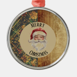 Vintage, Christmas, Santa Claus, Red Gold Green  Julgransprydnad Metall