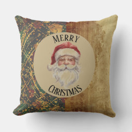Vintage, Christmas, Santa Claus, Red Gold Green Kudde