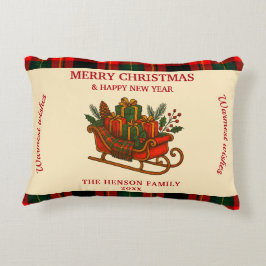 Vintage Christmas Sleigh with Gifts and Plaid  Prydnadskudde
