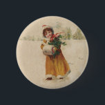 Vintage christmas Snö Barnvinter Knapp<br><div class="desc">Vintern är kall! Det här är ett sött jultema - en vintage teckning från segeroriska tidsåldern,  denna julmålning visar ett litet lycklig-barn i snö.</div>