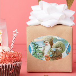 Vintage christmas snö Santa Ovalt Klistermärke