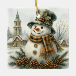 Vintage Christmas Snowman Julgransprydnad Keramik