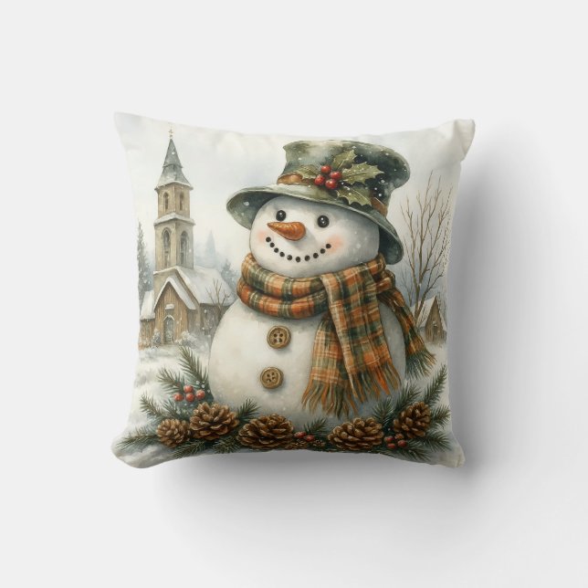 Vintage Christmas Snowman Kudde (Framsida)
