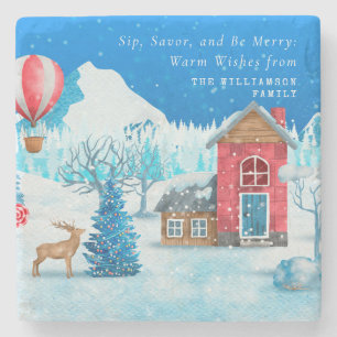 VINTAGE CHRISTMAS SNOWY TOWN ELK PERSONLIG STENUNDERLÄGG