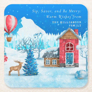 VINTAGE CHRISTMAS SNOWY TOWN ELK PERSONLIG UNDERLÄGG PAPPER KVADRAT