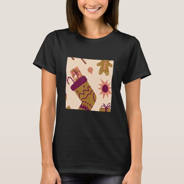 Vintage Christmas Socks Wrap Pattern Funny T Shirt (Framsida)