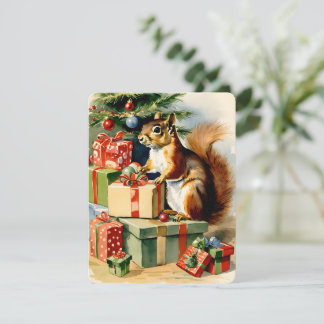 vintage christmas squirrel julkort