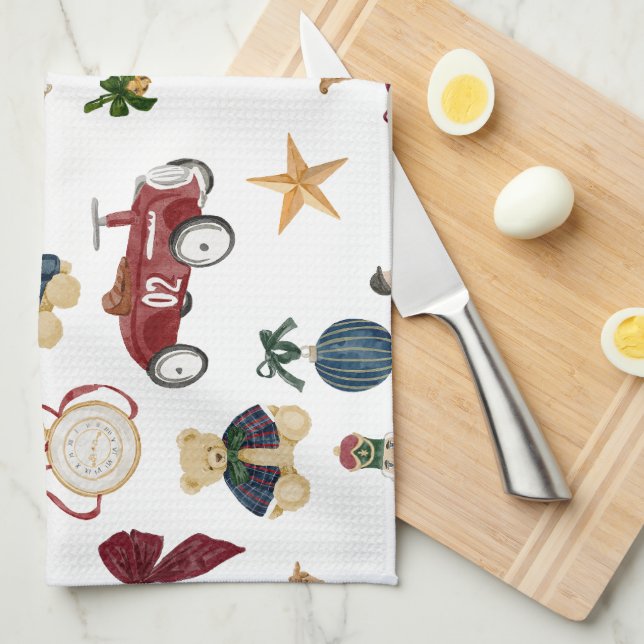 Vintage Christmas Toys Pattern  Kökshandduk (Vikt i Fjärdedel)
