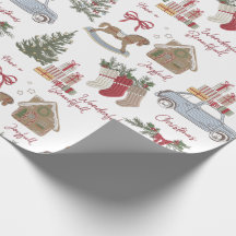 Vintage christmas träd, gingerbröd och bil