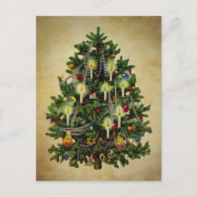 vintage christmas träd helg vykort (Framsida)