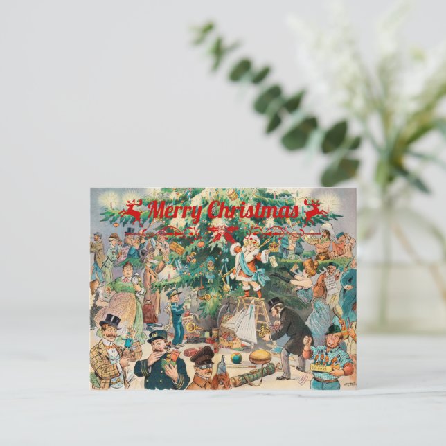 Vintage christmas Träd Lithographic Helg Vykort (Stående Fram)