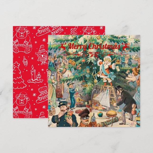 Vintage christmas Träd Lithographic Julkort (Fram/baksida)